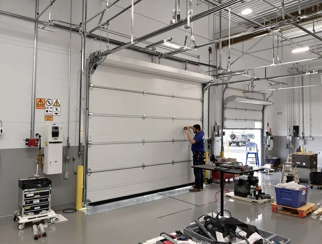 Commercial garage door repair being performed by Millbury Garage Door Repair expert in Millbury