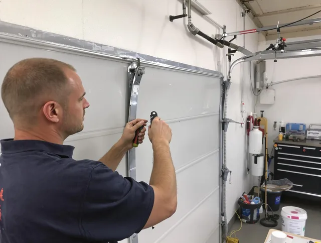 Before and after garage door dent repair by Millbury Garage Door Repair in Millbury