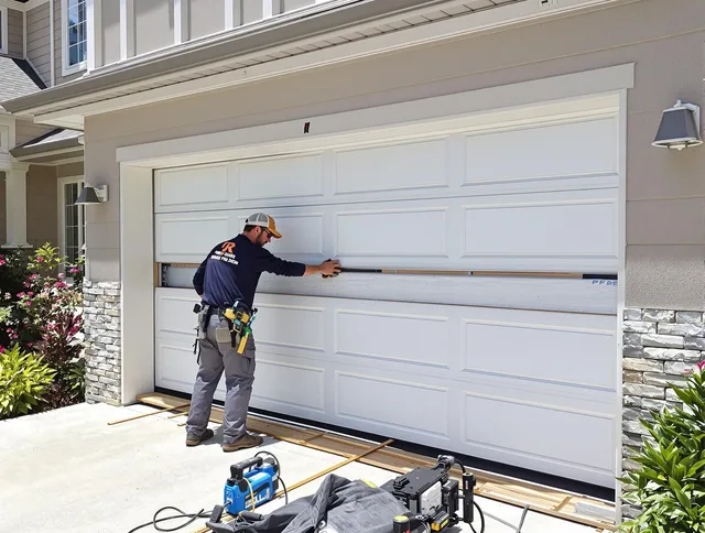 Millbury Garage Door Repair team performing complete garage door replacement at Millbury residence